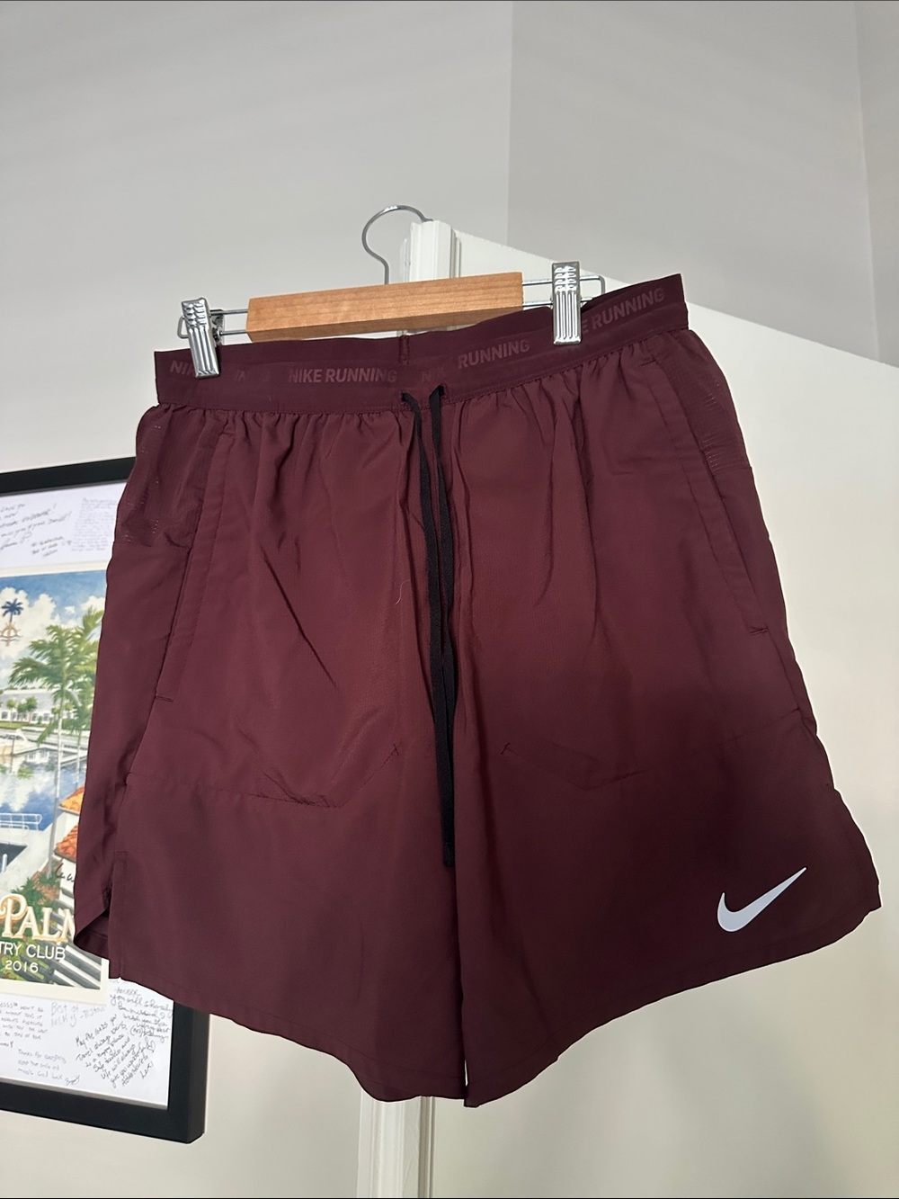 Nike Men’s Maroon Athletic Running Shorts with Swoosh